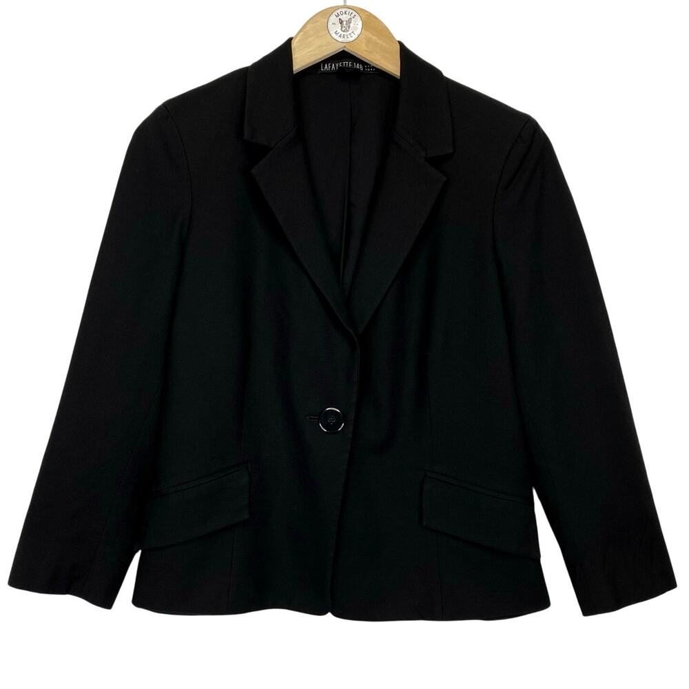 Lafayette 148 Womens Blazer Sz 6 Black Single Large Button Business Suit Jacket